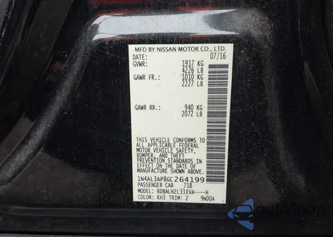 2016 Nissan Altima 2.5 Sr from USA, damaged, VIN 1N4AL3AP8GC264199